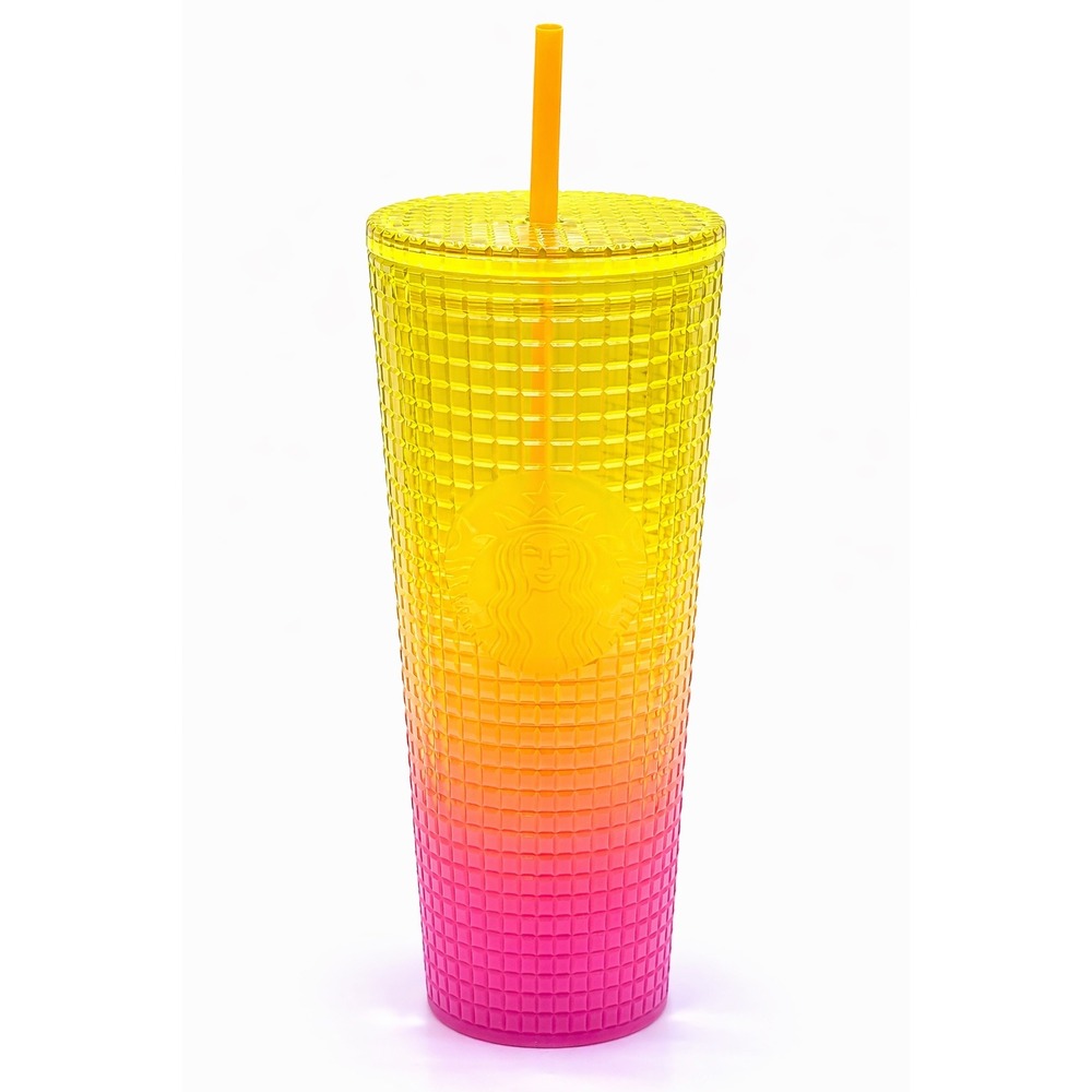 Starbucks Studded Tumbler 24oz Yellow Pink Gradient Cup w/ Straw